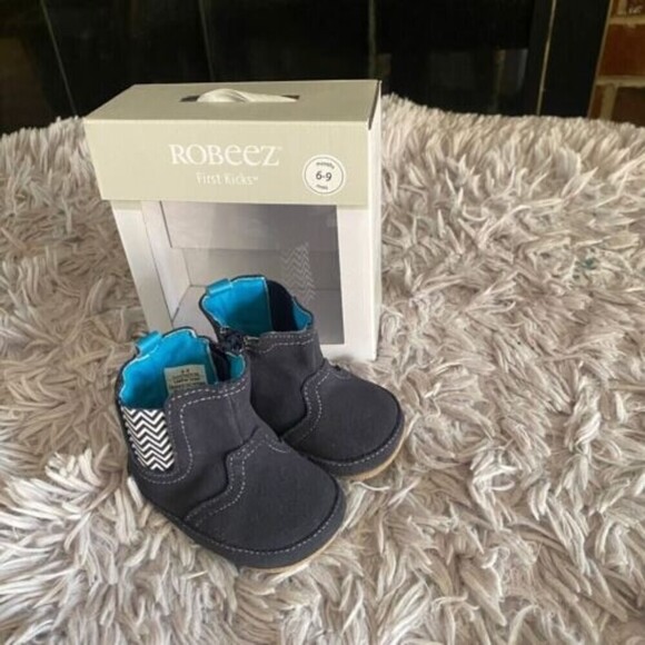 Robeez First Kicks Maddox Navy Leather Boot 6-9 Months Zipper New - Picture 16 of 16
